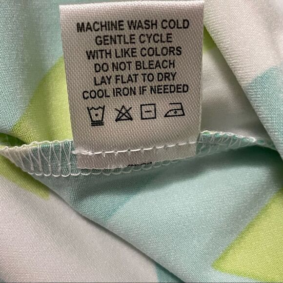 NWT Tacera Chevron Pattern Short Sleeve Blouse Teal White Lime Green Size Small - Picture 12 of 12